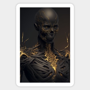 The Dark Elegance of Golden Fissures: A Demon Skull Bedecked in Splendor Sticker